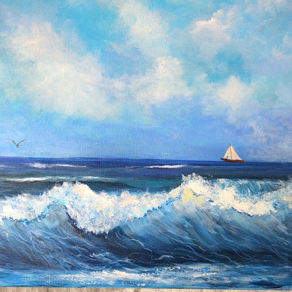 Ocean Waves Canvas Art, Original Acrylic Painting On Canvas 24X18 Coastal Beach - Picture 4 of 10